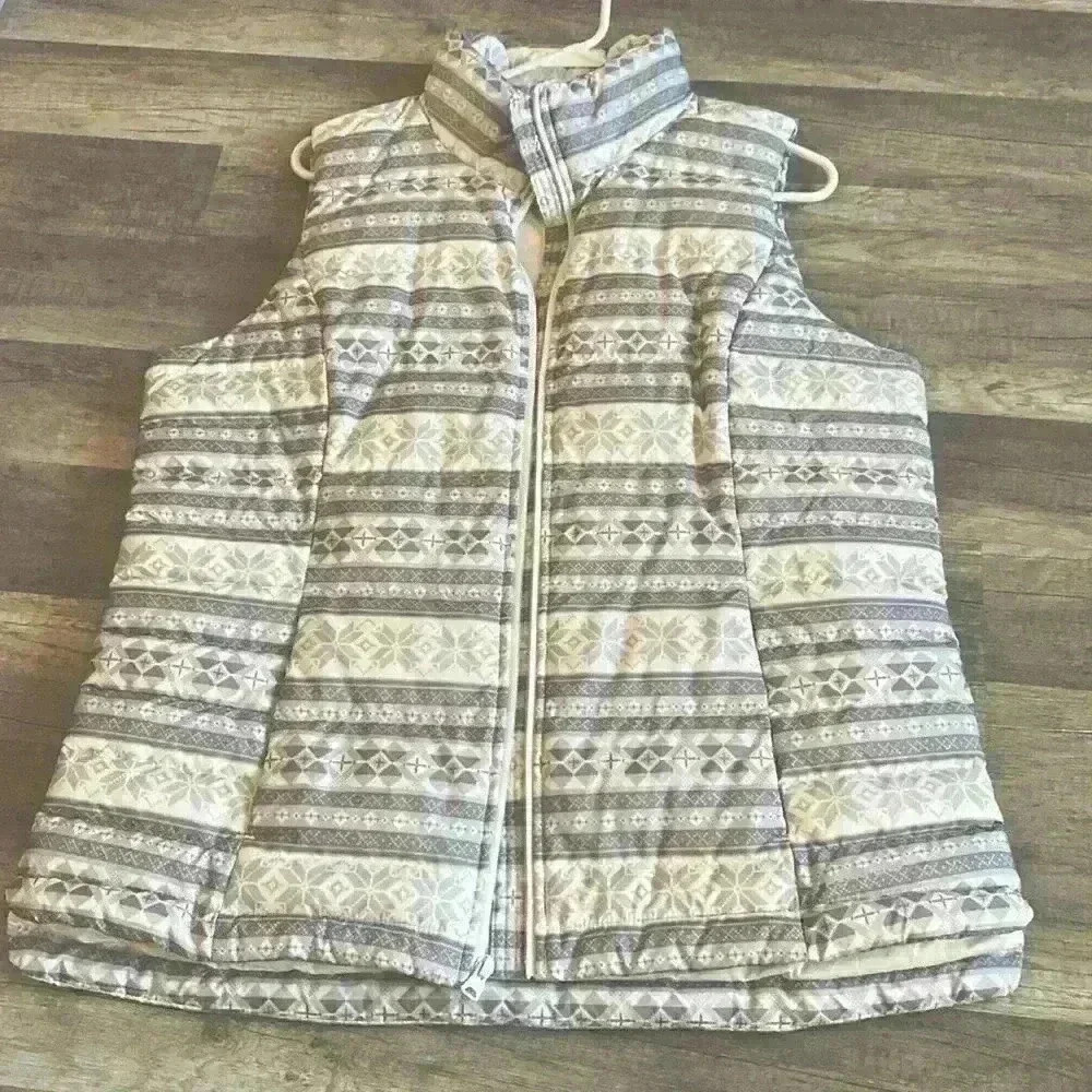 💜 2/$25 Large Gray & White/Beige Winter/Fall Vest B - Picture 2 of 5